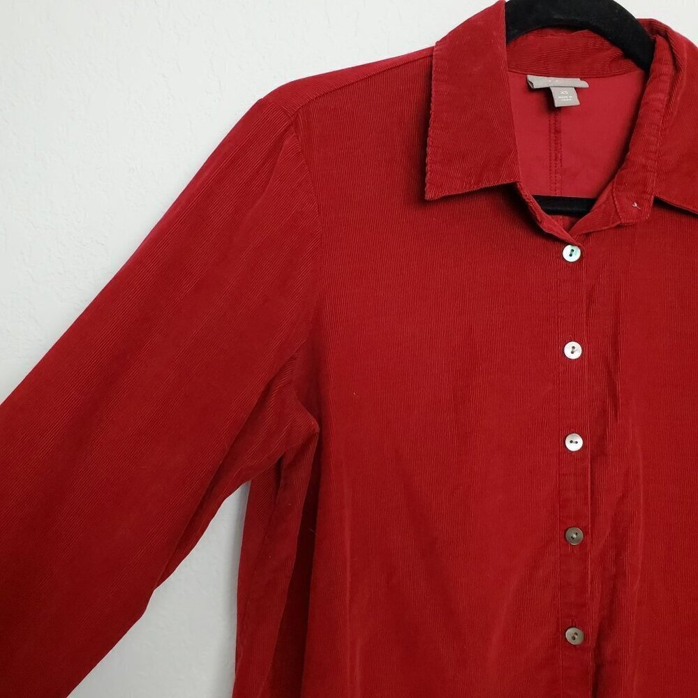 J. Jill‎ Womens Button Front Shirt Size XS Corduroy Long Sleeve Red Tunic Length - Picture 2 of 8